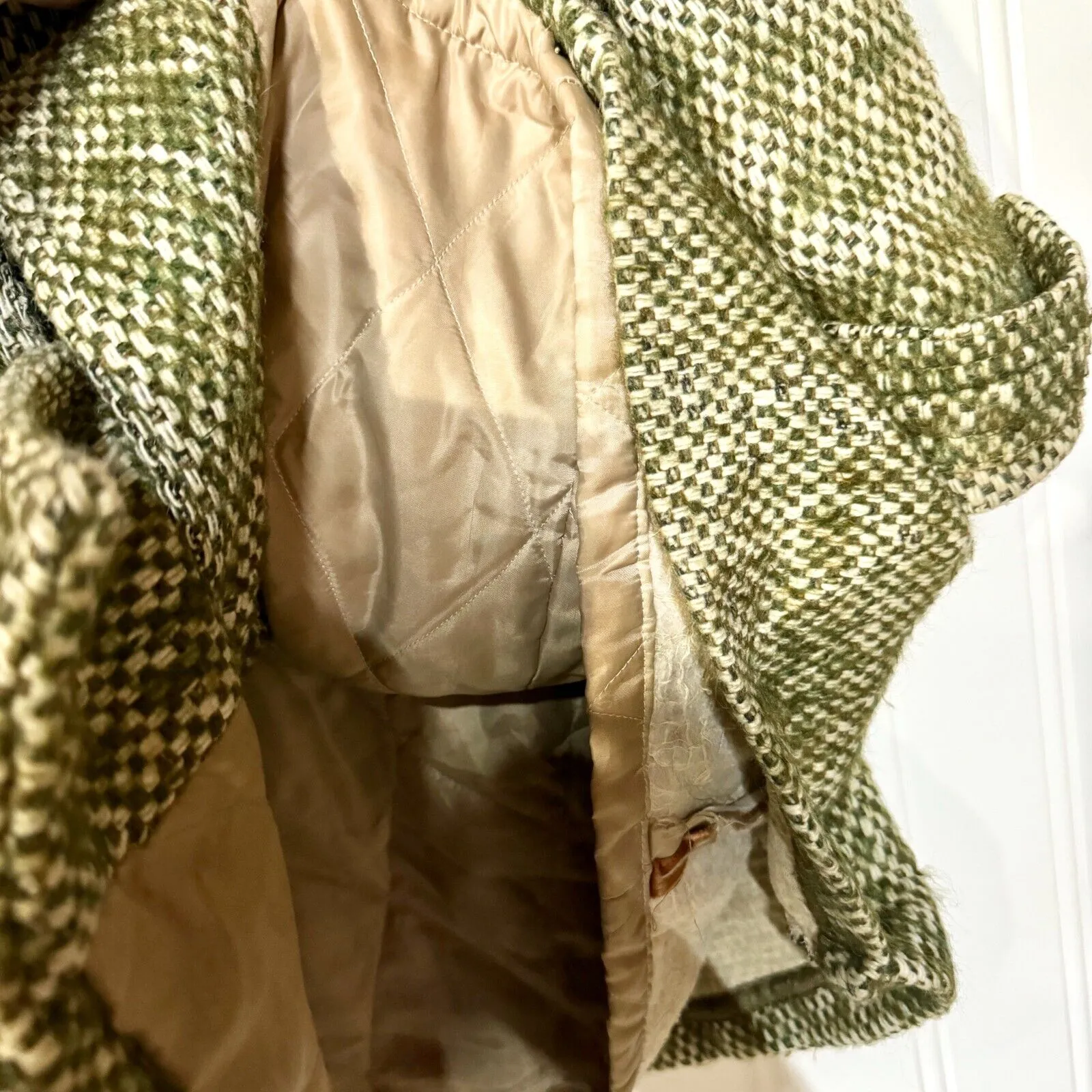 Vintage DAVIS OF BOSTON LAZAROUS Pea Coat Women Green Woven Double Breasted