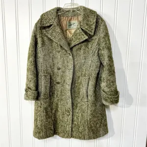 Vintage DAVIS OF BOSTON LAZAROUS Pea Coat Women Green Woven Double Breasted