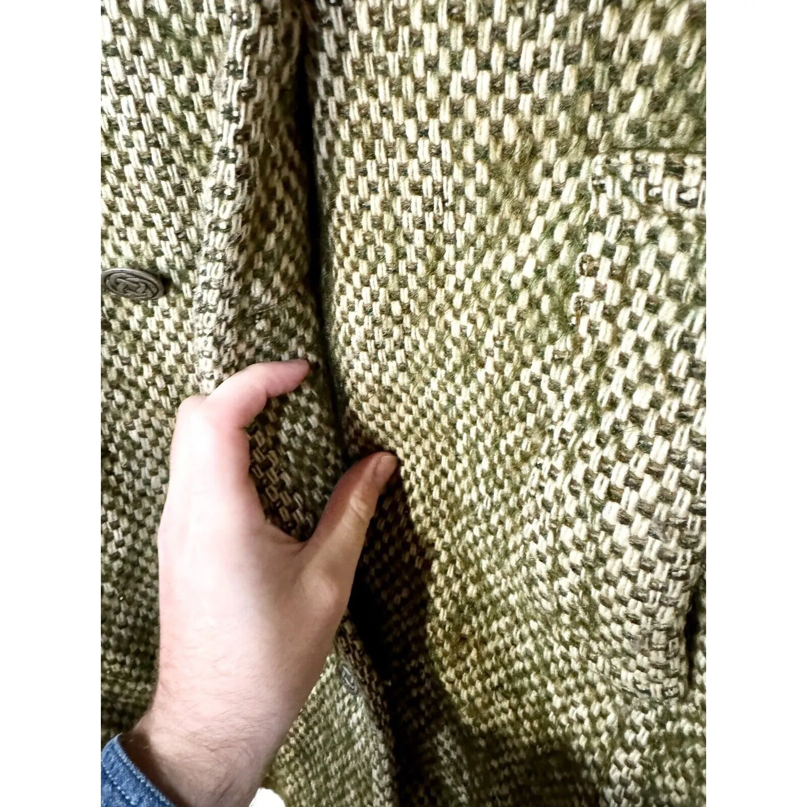 Vintage DAVIS OF BOSTON LAZAROUS Pea Coat Women Green Woven Double Breasted