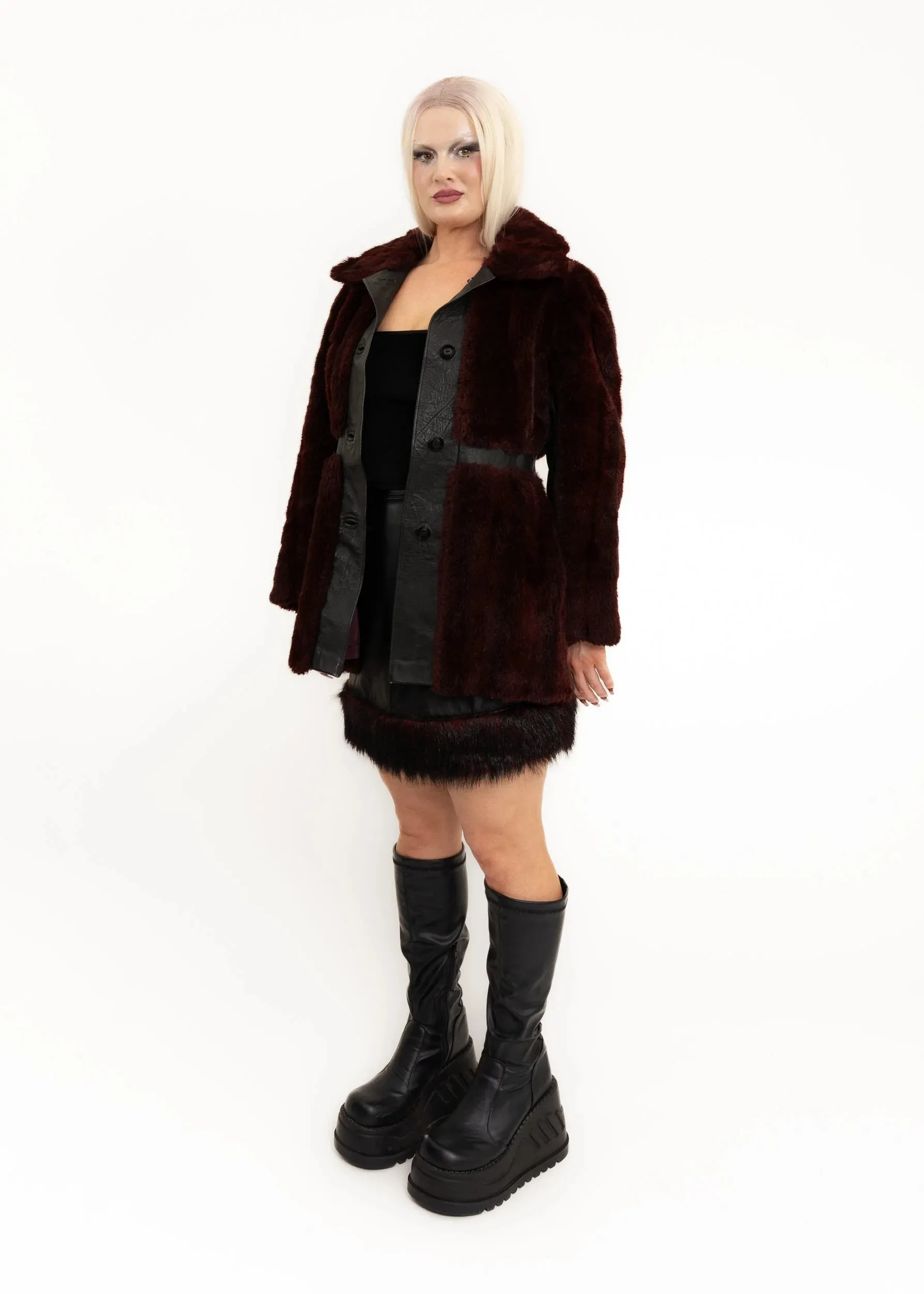 Vintage leather and faux fur coat