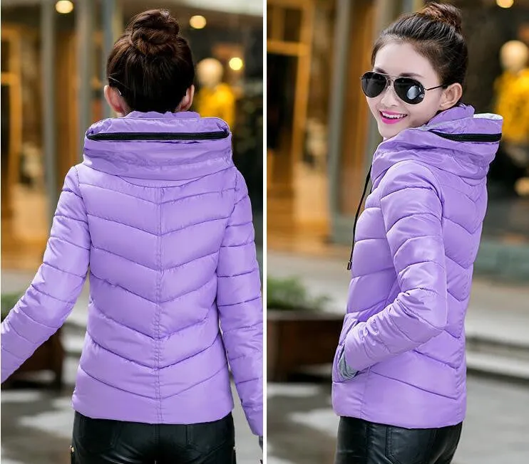 Wadded Winter Jacket Women Cotton Short Jacket Fashion Girls Padded Slim Plus Size Parkas Stand collar Coat DT1