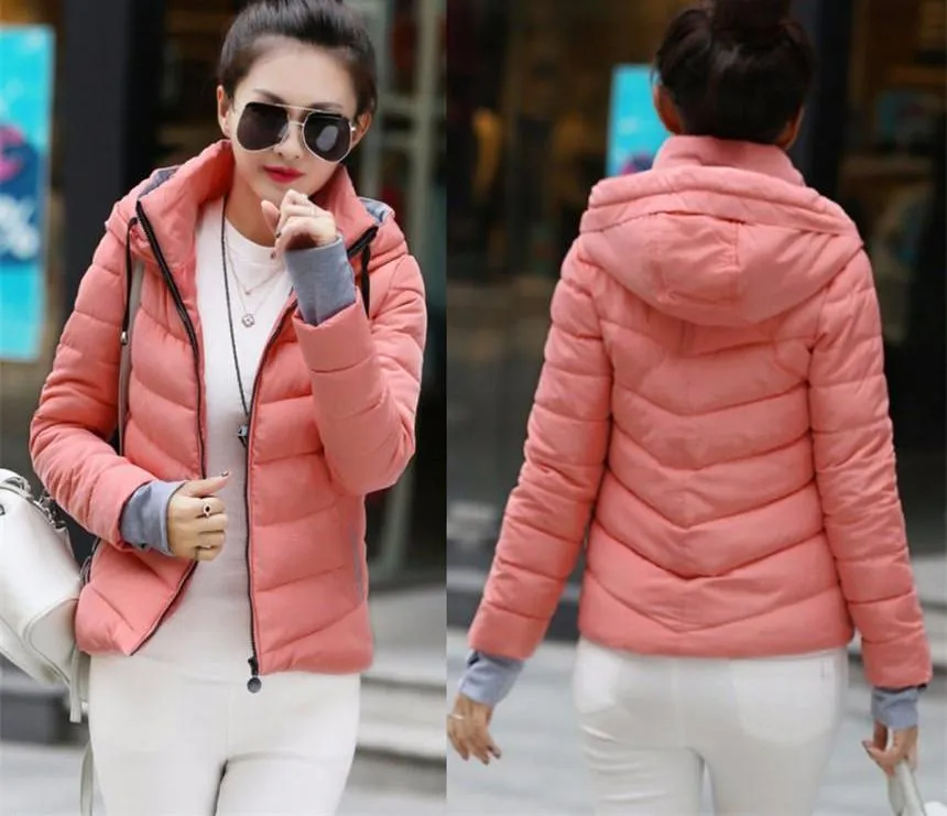 Wadded Winter Jacket Women Cotton Short Jacket Fashion Girls Padded Slim Plus Size Parkas Stand collar Coat DT1