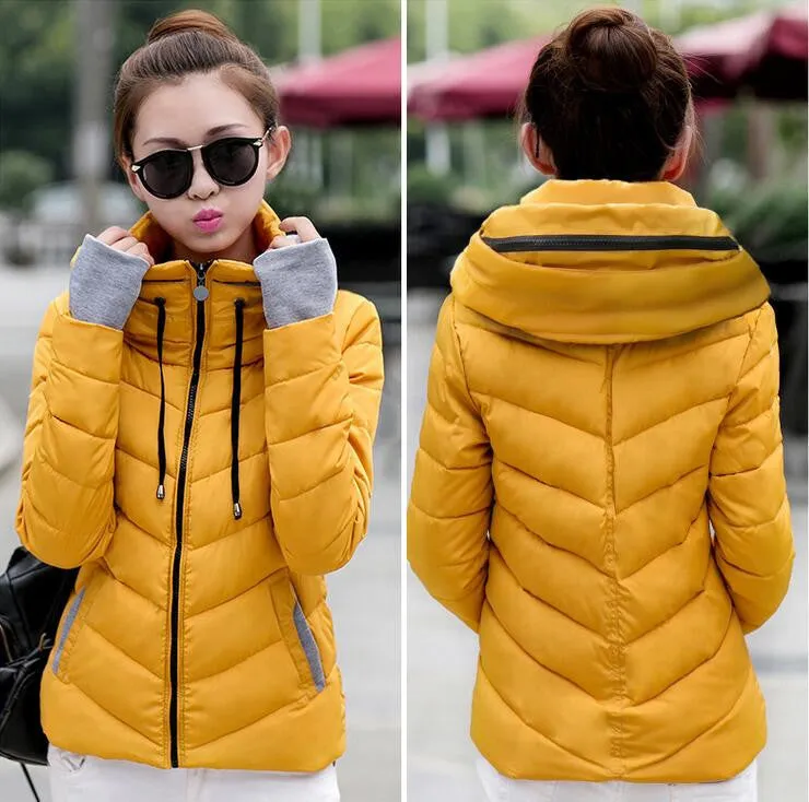 Wadded Winter Jacket Women Cotton Short Jacket Fashion Girls Padded Slim Plus Size Parkas Stand collar Coat DT1