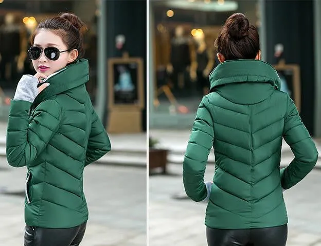 Wadded Winter Jacket Women Cotton Short Jacket Fashion Girls Padded Slim Plus Size Parkas Stand collar Coat DT1