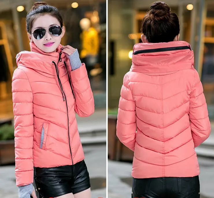 Wadded Winter Jacket Women Cotton Short Jacket Fashion Girls Padded Slim Plus Size Parkas Stand collar Coat DT1