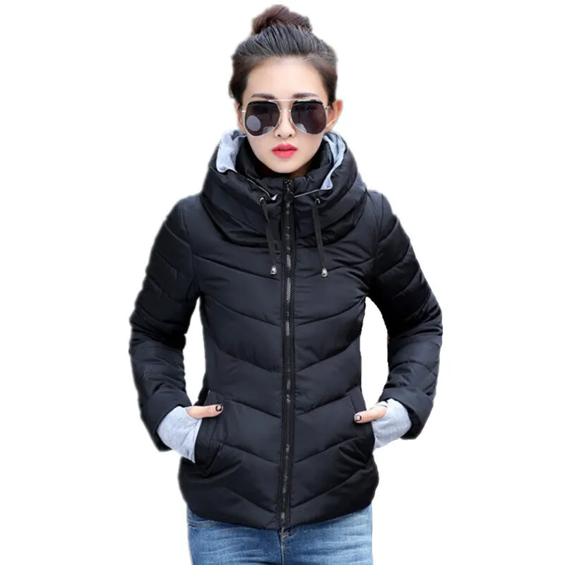 Wadded Winter Jacket Women Cotton Short Jacket Fashion Girls Padded Slim Plus Size Parkas Stand collar Coat DT1