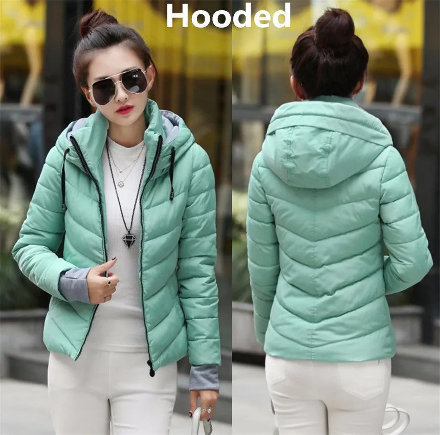 Wadded Winter Jacket Women Cotton Short Jacket Fashion Girls Padded Slim Plus Size Parkas Stand collar Coat DT1