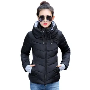 Wadded Winter Jacket Women Cotton Short Jacket Fashion Girls Padded Slim Plus Size Parkas Stand collar Coat DT1