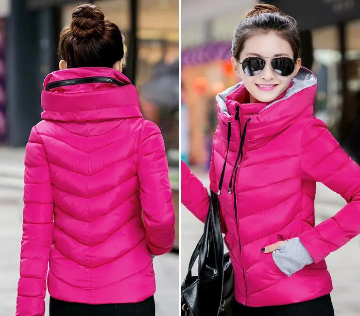 Wadded Winter Jacket Women Cotton Short Jacket Fashion Girls Padded Slim Plus Size Parkas Stand collar Coat DT1