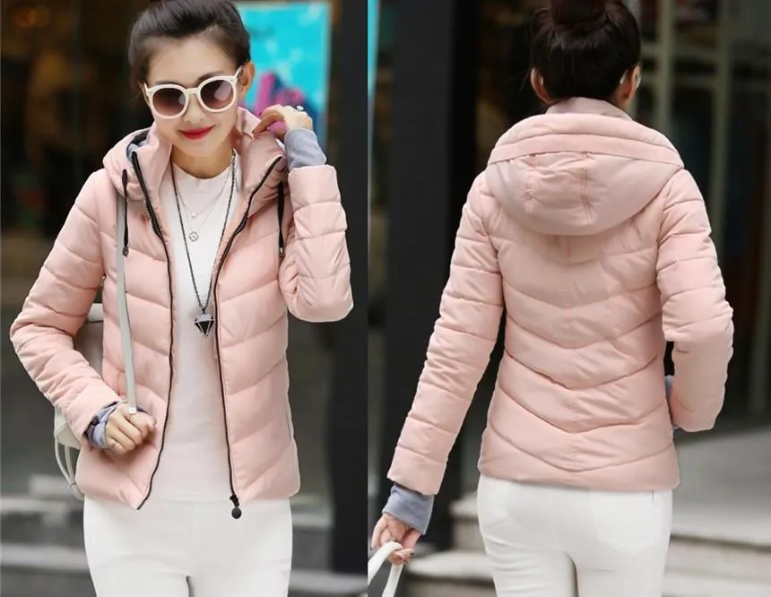 Wadded Winter Jacket Women Cotton Short Jacket Fashion Girls Padded Slim Plus Size Parkas Stand collar Coat DT1