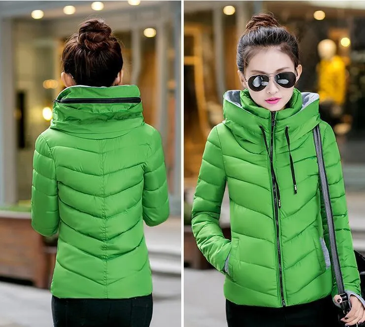 Wadded Winter Jacket Women Cotton Short Jacket Fashion Girls Padded Slim Plus Size Parkas Stand collar Coat DT1