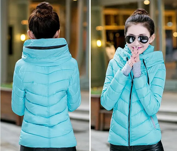 Wadded Winter Jacket Women Cotton Short Jacket Fashion Girls Padded Slim Plus Size Parkas Stand collar Coat DT1