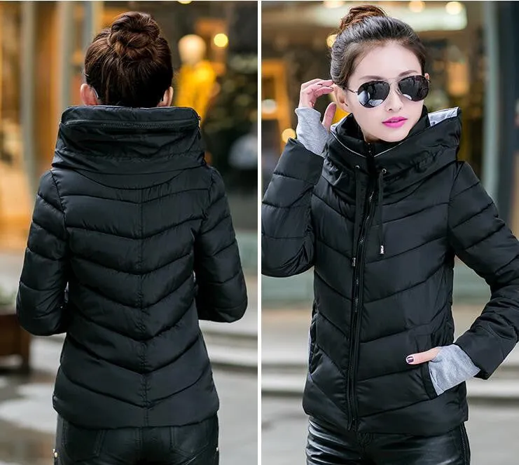Wadded Winter Jacket Women Cotton Short Jacket Fashion Girls Padded Slim Plus Size Parkas Stand collar Coat DT1