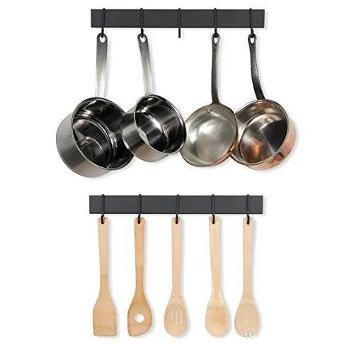 WALLNITURE Hanging Utensil Organizer Pot Pan Lid Rack Iron Frosty Black Finish 17 Inch