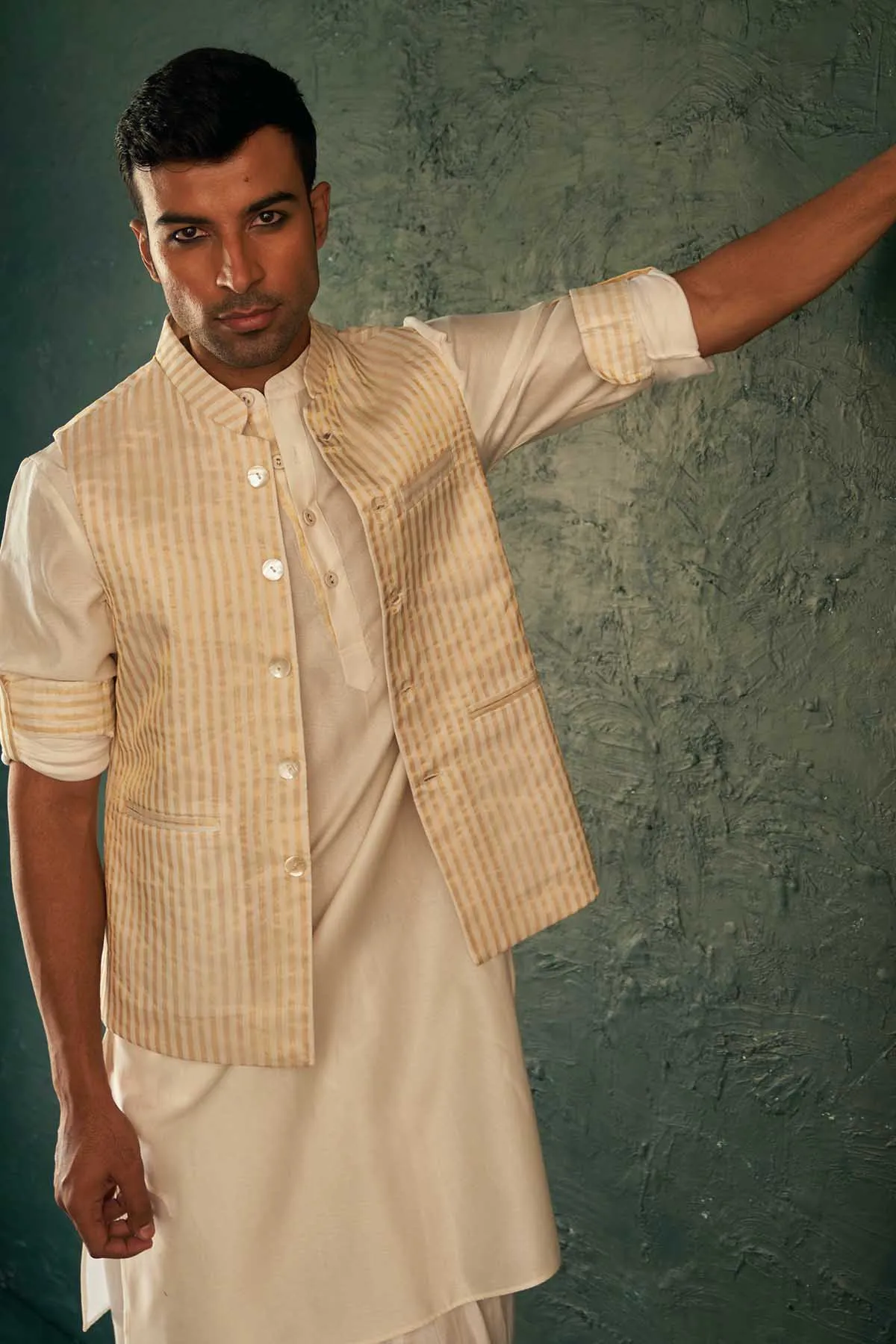 White Silk Tissue Nehru Jacket