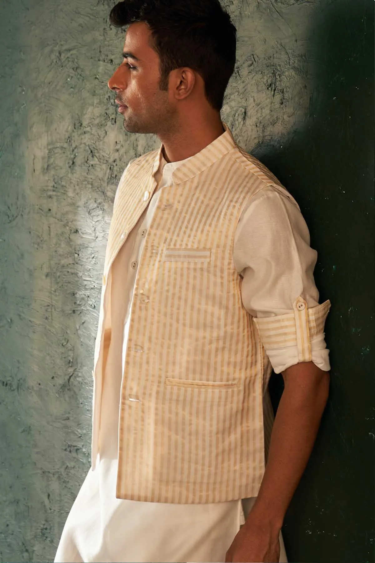 White Silk Tissue Nehru Jacket
