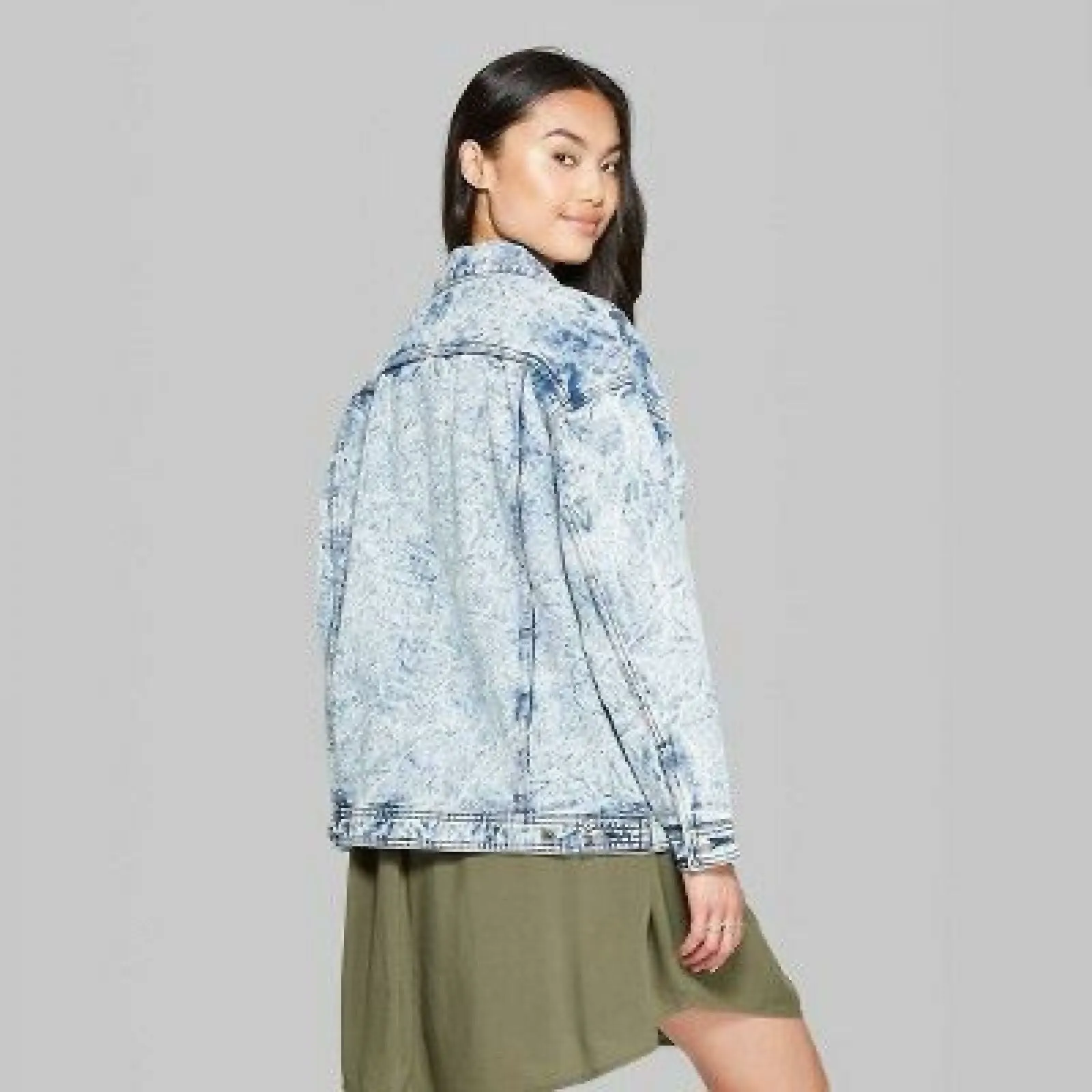 Wild Fable Women's Long Sleeve Button-Down Cargo Denim Jacket