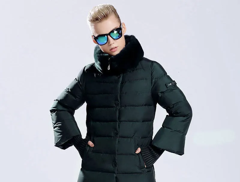 Winter duck down jacket women long coat parkas thickening Female Warm Clothes Rabbit fur collar High Quality
