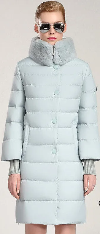 Winter duck down jacket women long coat parkas thickening Female Warm Clothes Rabbit fur collar High Quality