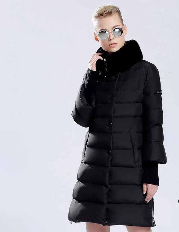 Winter duck down jacket women long coat parkas thickening Female Warm Clothes Rabbit fur collar High Quality