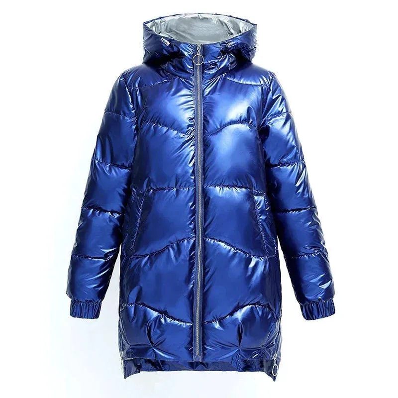 Winter Jacket Parkas Women Glossy Down Cotton Jacket Hooded Parka Warm Female Cotton Padded Jacket Casual Outwear