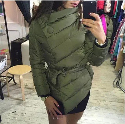 winter jacket women Cotton down coat high collar with belt parkas for women winter 9 colors warm outerwear coats