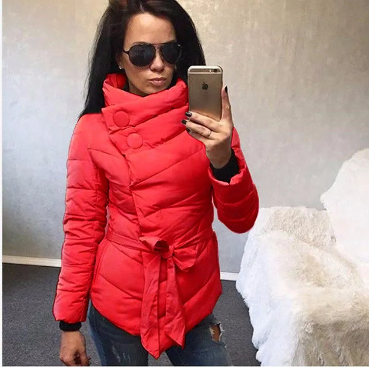 winter jacket women Cotton down coat high collar with belt parkas for women winter 9 colors warm outerwear coats