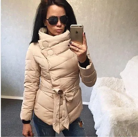 winter jacket women Cotton down coat high collar with belt parkas for women winter 9 colors warm outerwear coats