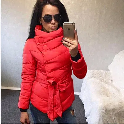 winter jacket women Cotton down coat high collar with belt parkas for women winter 9 colors warm outerwear coats