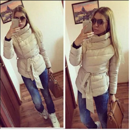 winter jacket women Cotton down coat high collar with belt parkas for women winter 9 colors warm outerwear coats