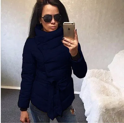 winter jacket women Cotton down coat high collar with belt parkas for women winter 9 colors warm outerwear coats