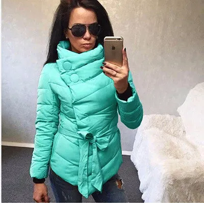 winter jacket women Cotton down coat high collar with belt parkas for women winter 9 colors warm outerwear coats