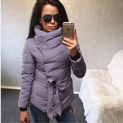 winter jacket women Cotton down coat high collar with belt parkas for women winter 9 colors warm outerwear coats