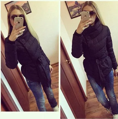 winter jacket women Cotton down coat high collar with belt parkas for women winter 9 colors warm outerwear coats