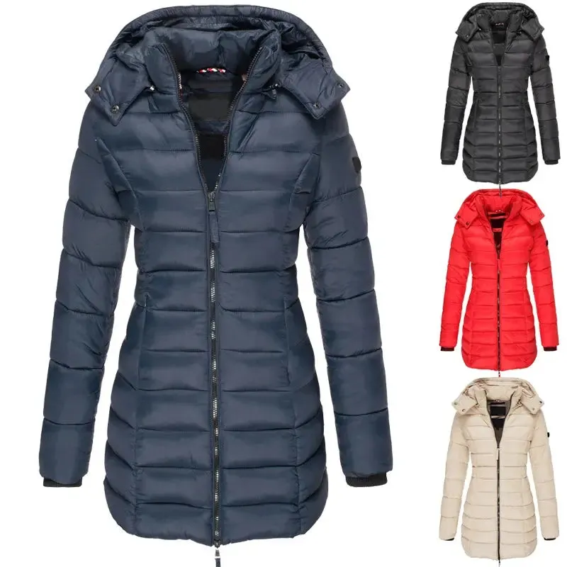 Winter Jackets for Women Zipper Hooded Cotton Padded Jackets Long Sleeve Warm Coat Slim Parka Female Portable Outwear