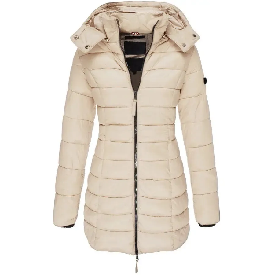 Winter Jackets for Women Zipper Hooded Cotton Padded Jackets Long Sleeve Warm Coat Slim Parka Female Portable Outwear
