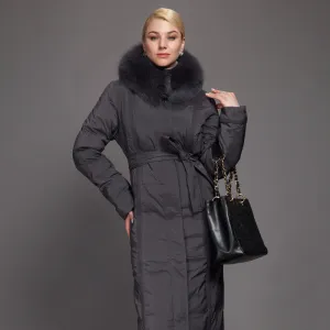 Winter Long Down Women Jacket Longthen Slim Belt Coat Real Fox Collar Thick Big size 1A7155-1