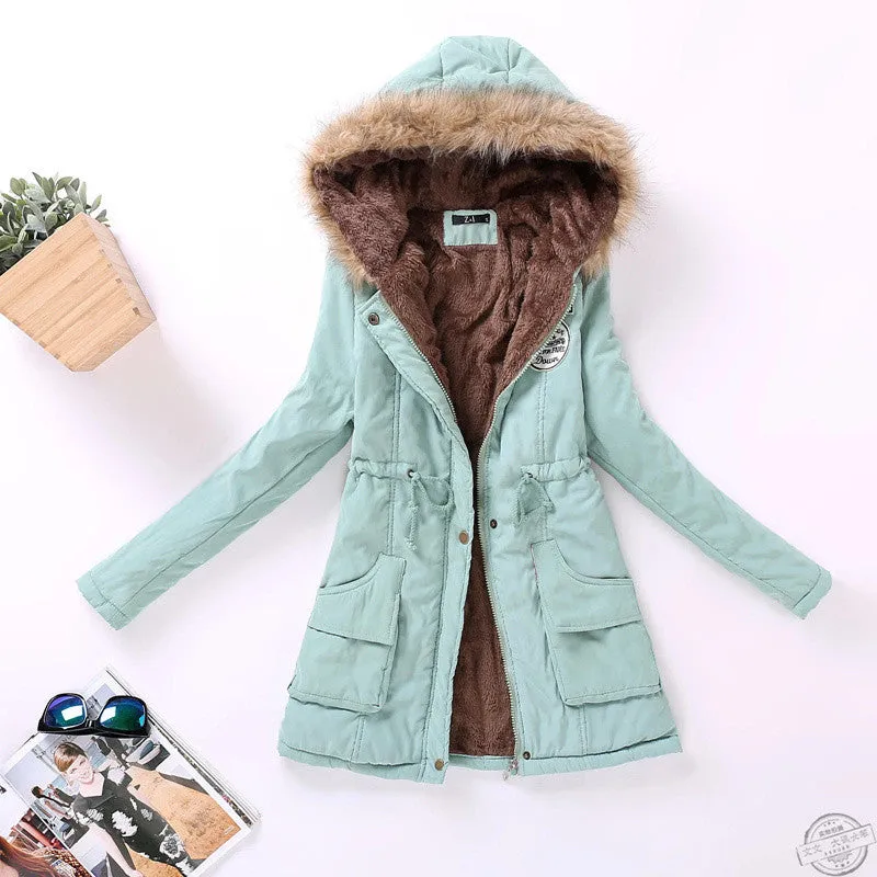 winter women jacket medium-long thicken plus size 4XL outwear hooded wadded coat slim parka cotton-padded jacket overcoat