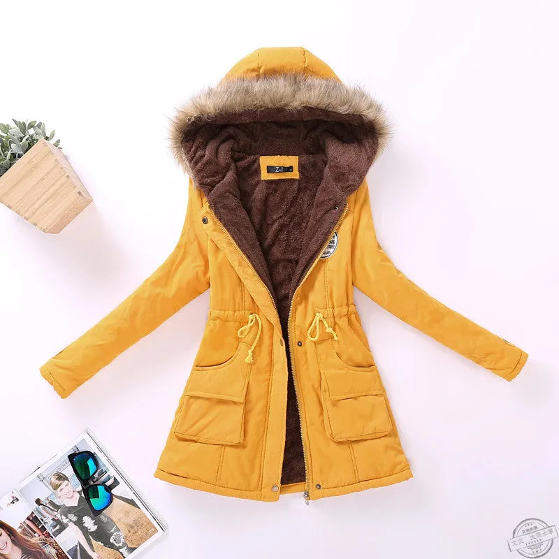 winter women jacket medium-long thicken plus size 4XL outwear hooded wadded coat slim parka cotton-padded jacket overcoat
