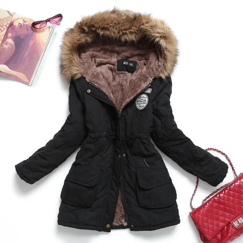 winter women jacket medium-long thicken plus size 4XL outwear hooded wadded coat slim parka cotton-padded jacket overcoat