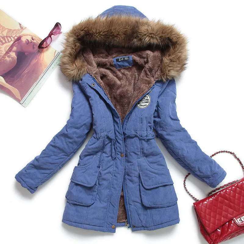 winter women jacket medium-long thicken plus size 4XL outwear hooded wadded coat slim parka cotton-padded jacket overcoat