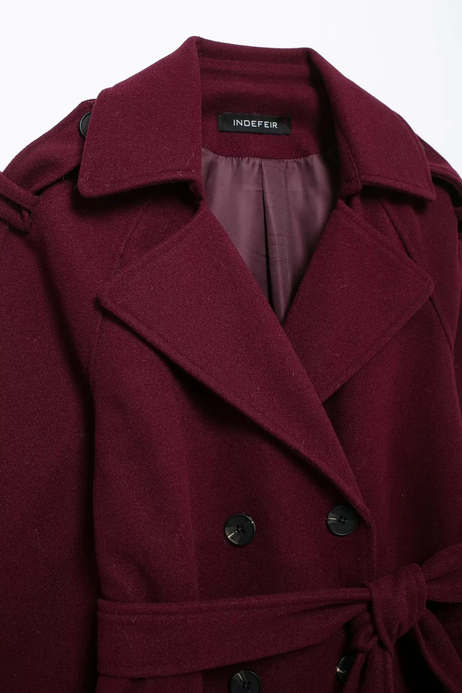 Winter Women's Elegant Burgundy Blend Maxi Long Pea Coat Fashion Double-breasted Lapel Jacket Female Chic Trench Coat with Belt