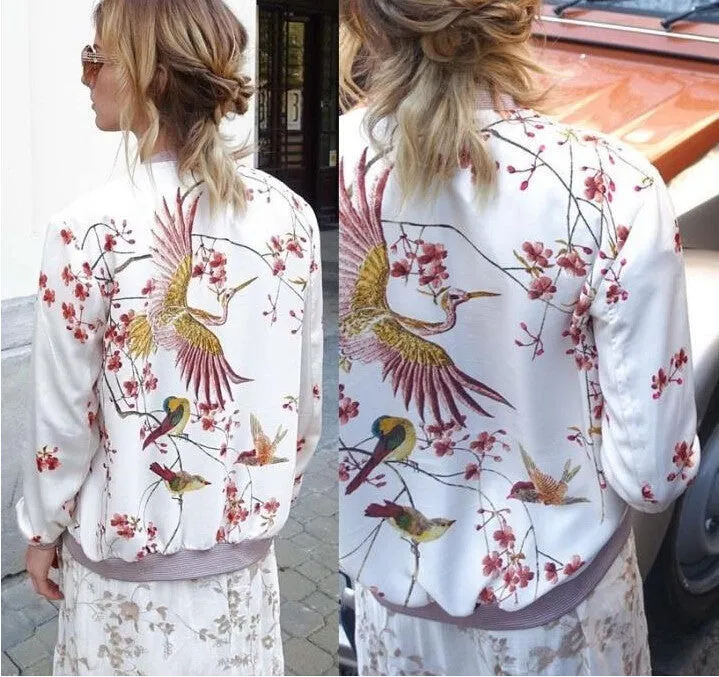 women basic coats Fashion Women bomber jacket Long Sleeve Casual Floral Print Coat chaquetas mujer jaqueta feminina jacket