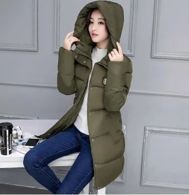 Women Coat Elegant Pure color Thick Warm Hooded Down Cotton Jacket High Large size Women Coat