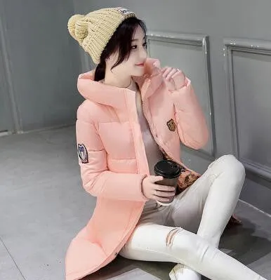 Women Coat Elegant Pure color Thick Warm Hooded Down Cotton Jacket High Large size Women Coat