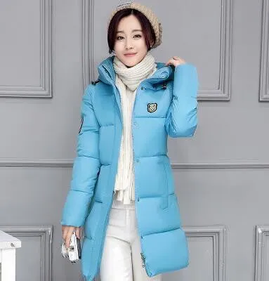 Women Coat Elegant Pure color Thick Warm Hooded Down Cotton Jacket High Large size Women Coat
