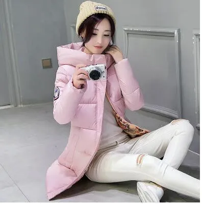 Women Coat Elegant Pure color Thick Warm Hooded Down Cotton Jacket High Large size Women Coat
