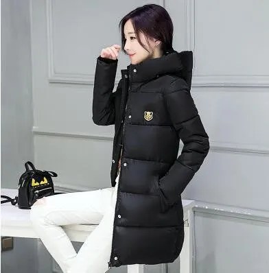 Women Coat Elegant Pure color Thick Warm Hooded Down Cotton Jacket High Large size Women Coat