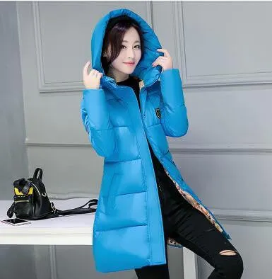 Women Coat Elegant Pure color Thick Warm Hooded Down Cotton Jacket High Large size Women Coat