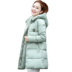 Women Coat Elegant Pure color Thick Warm Hooded Down Cotton Jacket High Large size Women Coat
